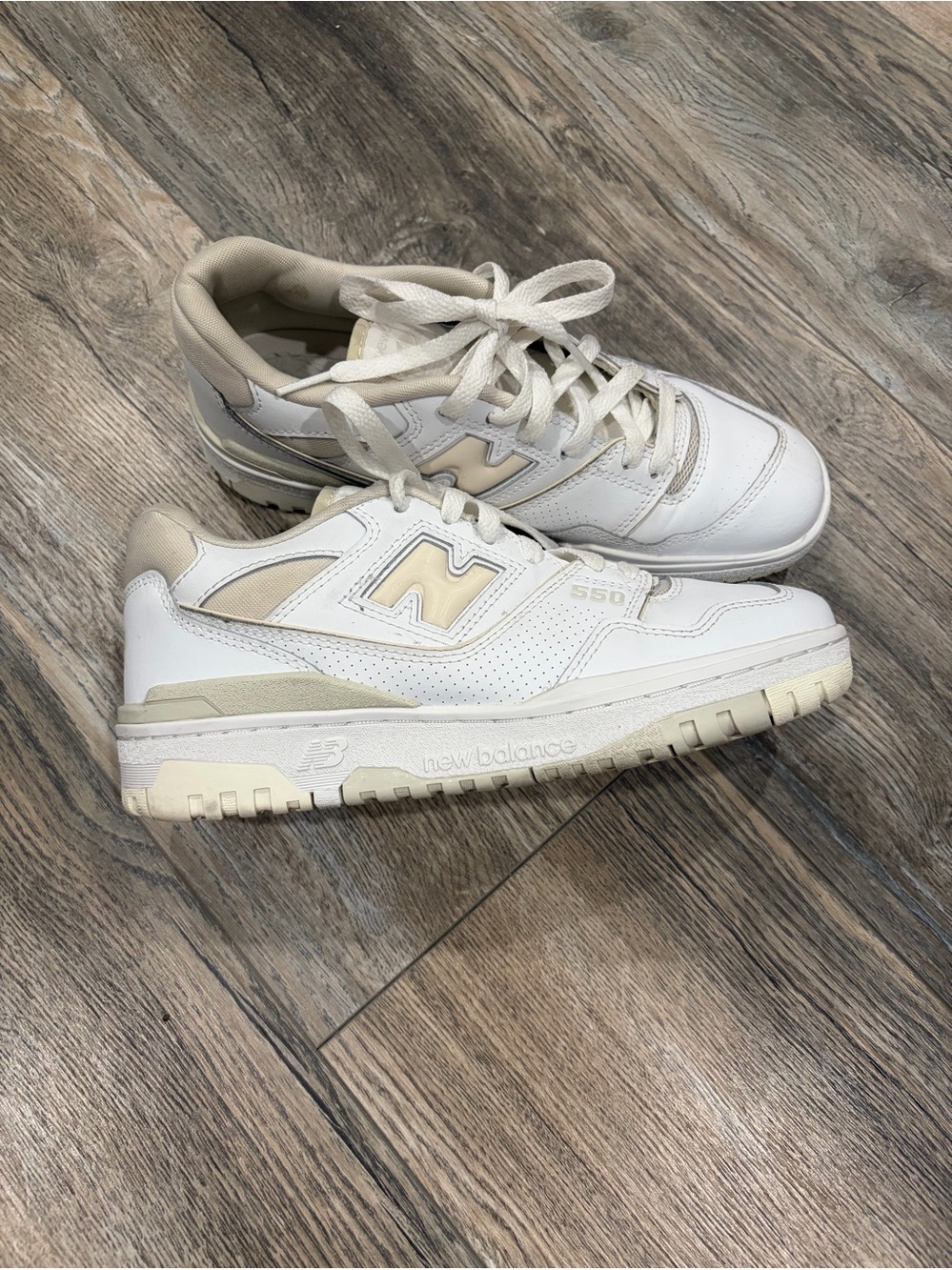 New Balance Men’s 550 Leather Sneaker in White and Beige